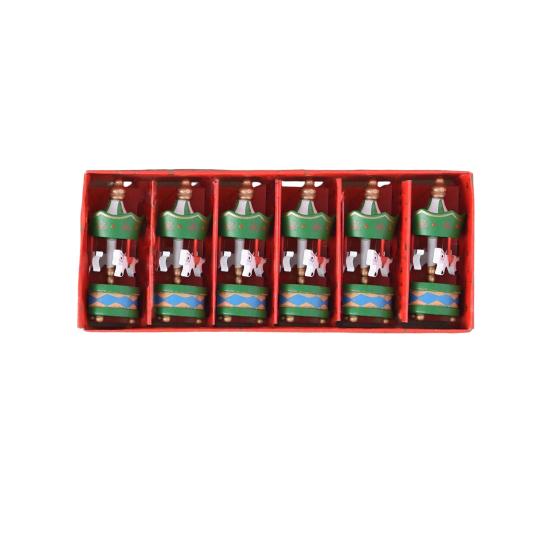 6Pcs Wooden Carousel Christmas Ornament Xmas Tree Hand-painted Merry-Go-Round Hanging Decoration Home Office Holiday Party Pendant