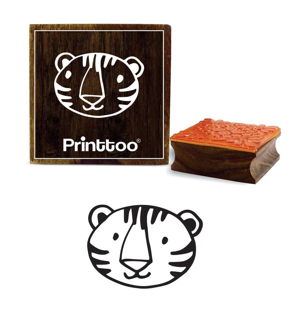 Printtoo Tiger Face Design Clip Art Square Wooden Rubber Stamp Scrap-booking Block-2 x 2