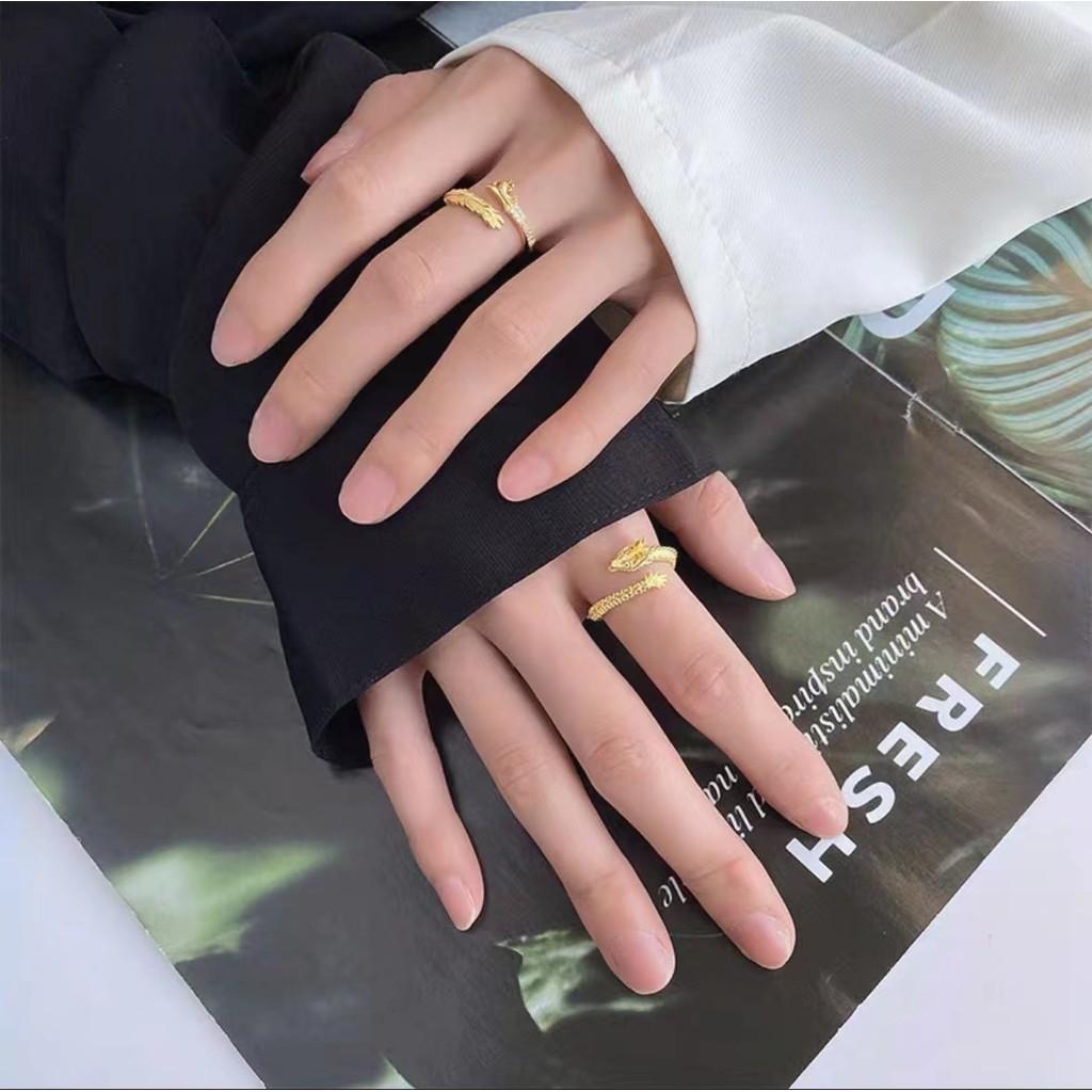 Покрытое золотом элегантное кольцо с драконом и фениксом с открытым дизайном для пар