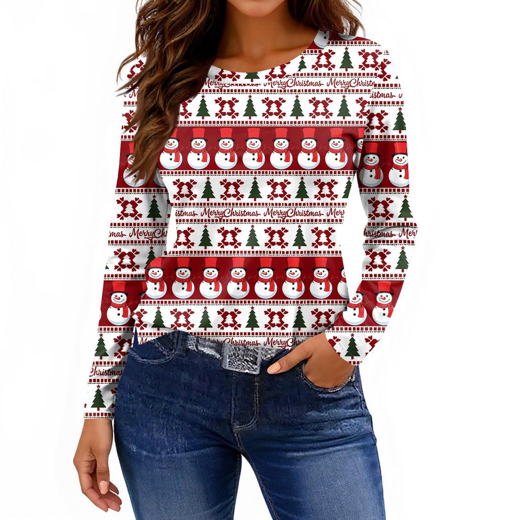 Женская модная повседневная свободная футболка с принтом и круглым вырезом с разрезом и длинным рукавом, женский топ