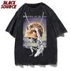 Винтажная футболка Череп Аниме Мужская Хип-Хоп Стиранная Camiseta Hombre Графическая Свободная футболка Хай стрит мода