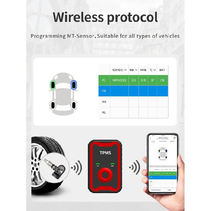Universal Programmable Tire Pressure Monitoring System Sensor Compatible with All Original Vehicle TPMS Displays