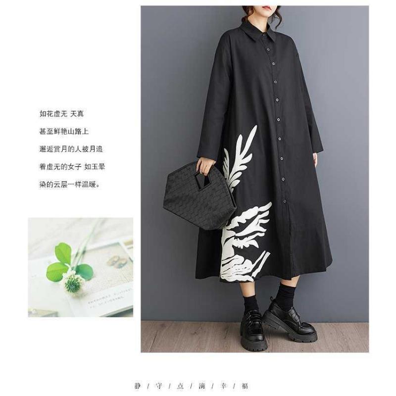 Loose Large Size Splicing Casual Simple Printed Sweet Long Sleeve Shirt Dresses
