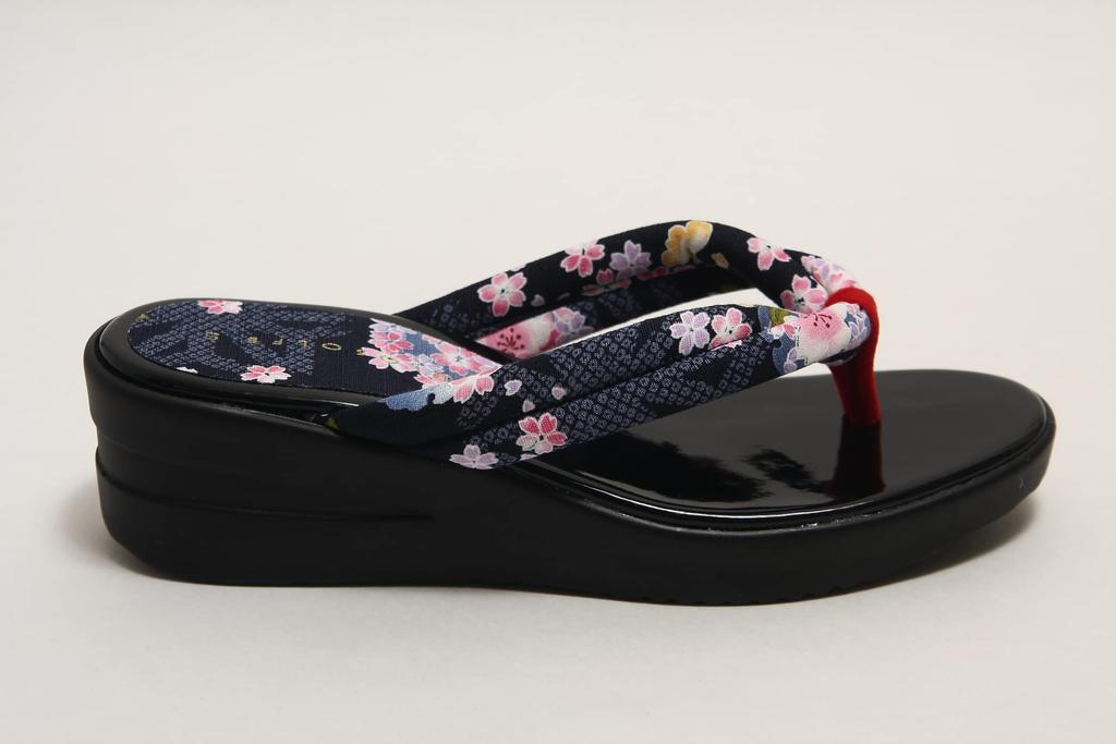 Hasegawa Japanese Pattern Sandals with Urethane Made in M Women's Soles, Japan, Navy/Size