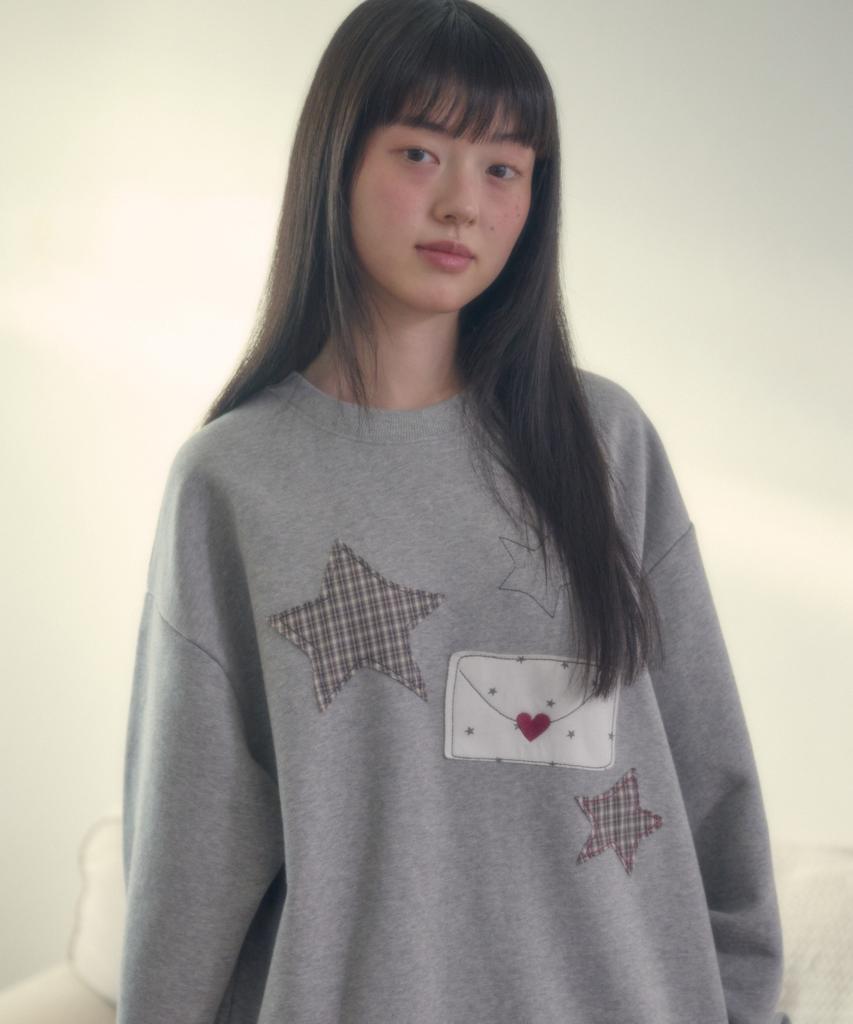 AMBLER By Letter Applique Embroidered Sweatshirt Amm1403 (Melange)