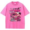 Oversized Woman Washed T-Shirts Race Car Energetic Speed Print Short Sleeve Distressed Crewneck Cotton Tops Trend Clothes