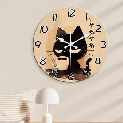Кошка Кофе Настенные Часы Декор Дома Уникальные 12 дюймов Арабские Цифры Подвесные Декоративные