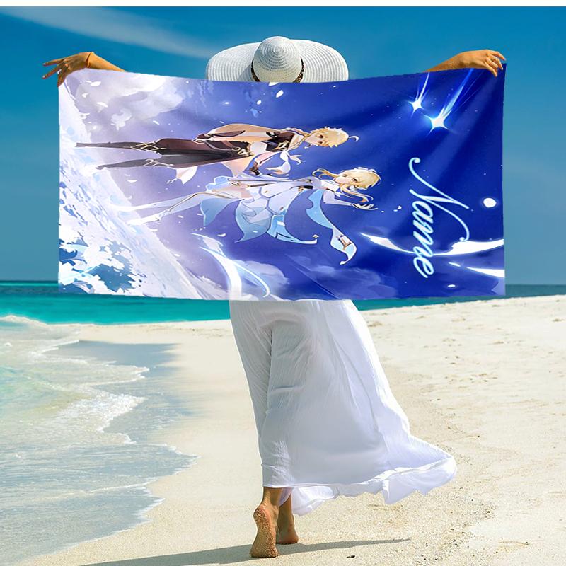 Personalized customized proof beach towel with Genshin Impact characters pattern - soft, absorbent,quick-drying,perfect swimming,camping&bathing