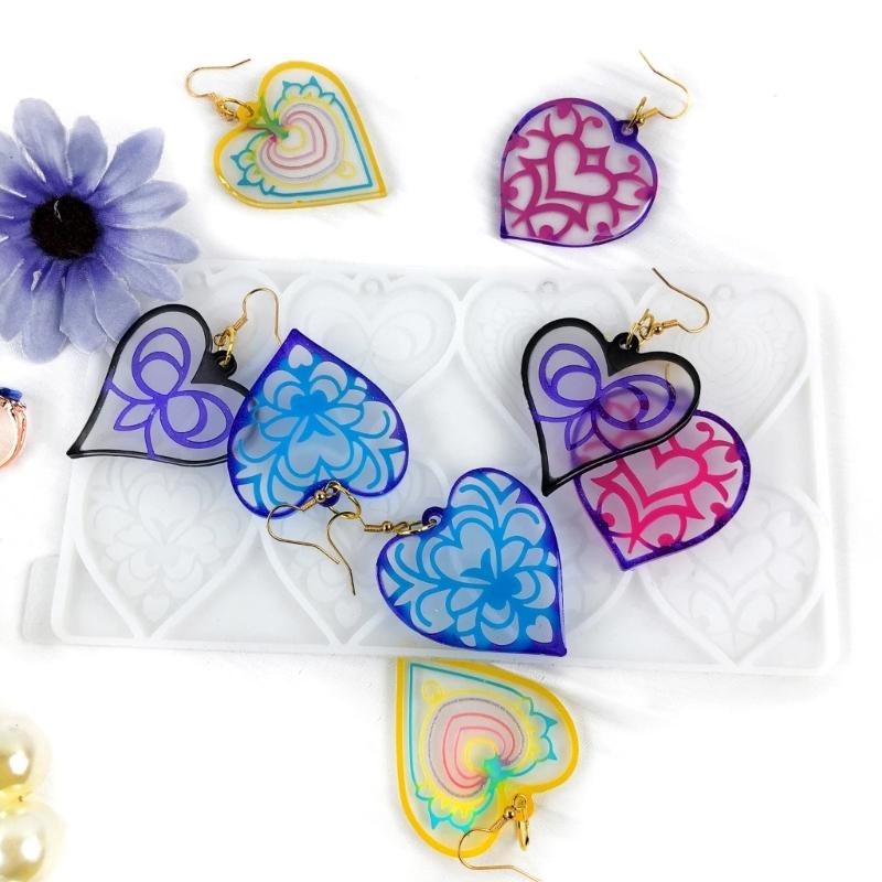 Beautiful Earrings Necklaces Keychains Pendant Mold Flexible Heart Shape Pendant Silicone Mold for Jewelry Studios