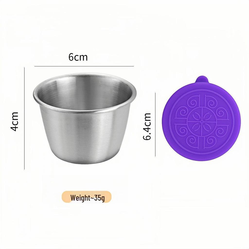 50/70ML Stainless Steel Sauce Cup with Silicone Lid - Leak-Proof Seasoning and Dipping Container