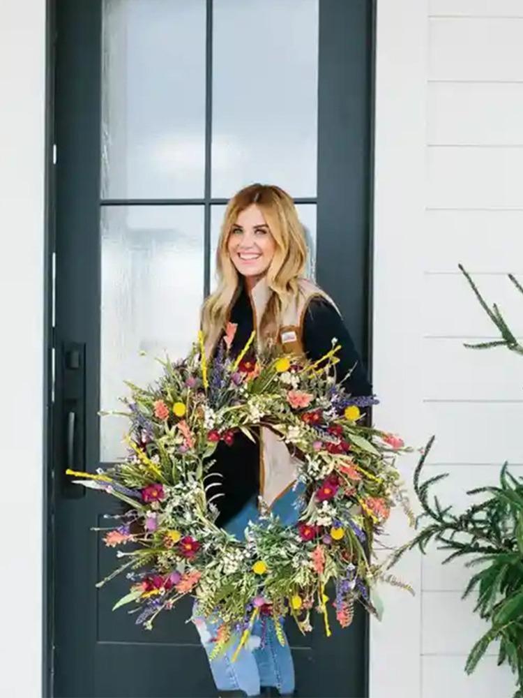 45 см венок для фермерского дома, венок из полевых цветов для украшения входной двери, универсальный декор, весенний цветочный венок с декором
