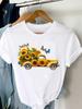 (Asian Size) Women Tee Top Valentine Flower Truck Short Sleeve Fashion Print Lady Clothing Casual  Tshirt Female Graphic T-shirts