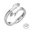 Trendy Gold Ring Opening Fine Jewelry Resizable 925 Sterling Silver Ring Antique Rings Hands Hug Shaped Loop For Women Girl Kofo