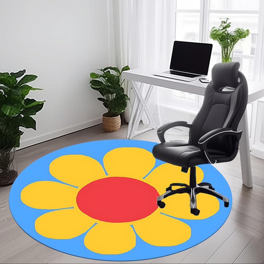 1pc Flower Bloom Office Round Area Rug, Mat Suitable For Office, Under Office Chairs Bedroom Living Room Home Decor, Room Deco