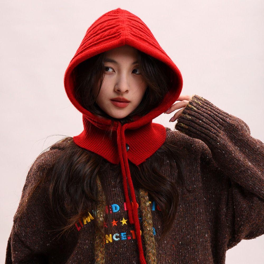 Thickened Knitted Neckerchief Hood Pullover Cap Beanies Hat Winter Balaclavas Cap Riding