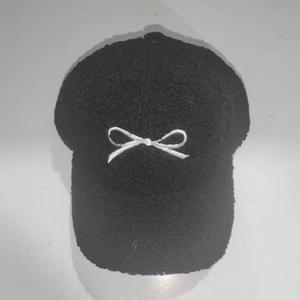 Winter Baseball Plush Cap With Embroidered Butterfly Bow Design For Wear Daily