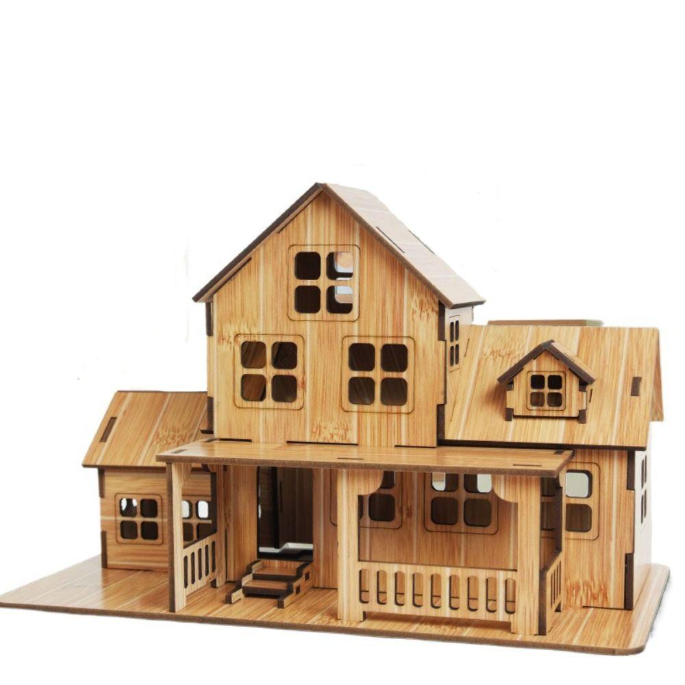 Bamboo 3D Wooden Puzzle Villa House Windmill DIY Ferris Wheel Modle Montessori   Adult