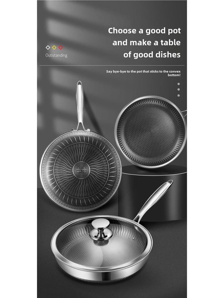 316 Stainless Steel Non-Stick Frying Pan for Electric and Open Flame Stoves, Less Smoke, Ideal for Cooking Steak.
