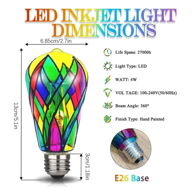 Лампочка из витражного стекла 4 Вт St64 Светодиодная лампочка Расписное стекло Цоколь E26 Мозаичный ночник Домашний декор Романтическая праздничная атмосфера