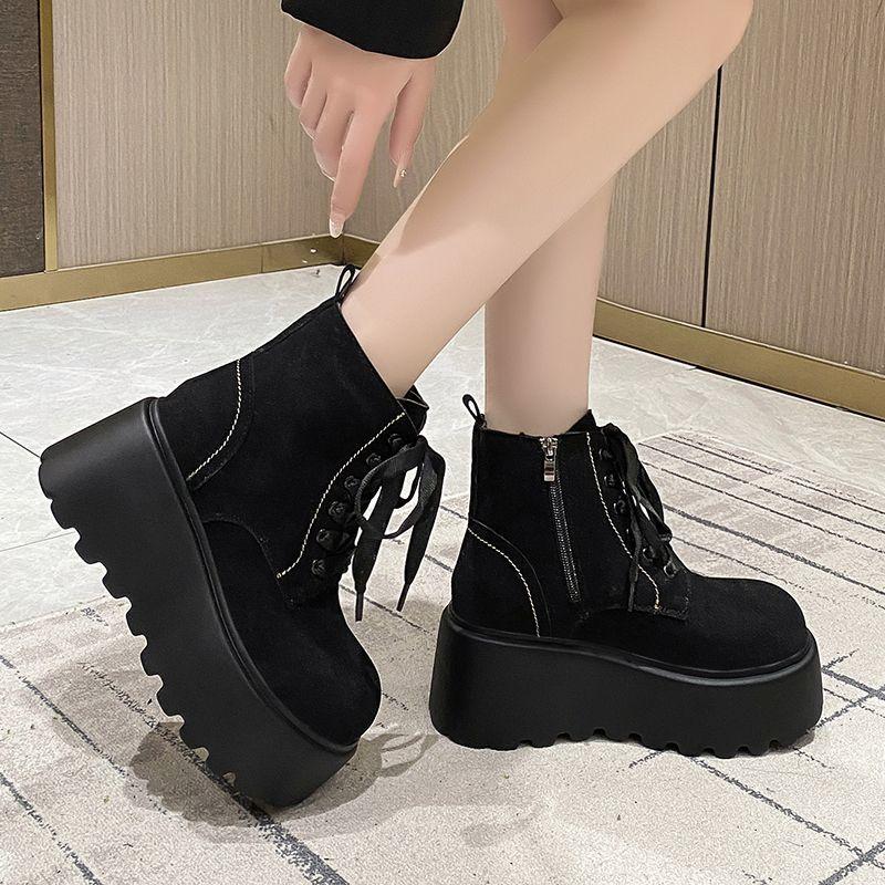 2026 autumn new models wear new muffin thick-soled lace-up heightening fashion boots women's Martin boots short boots women's