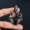 Silver Sheen Obsidian Gemstone Handmade Jewelry Pure Copper Wire Wrapped Pendant