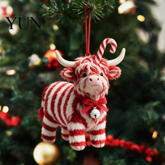 Durable Transparent Pattern Ornaments Highland Yak Ornament for Christmas Tree Hanging Decor, Cute 2D Flat Multi Scene Decorative Pendants Acrylic