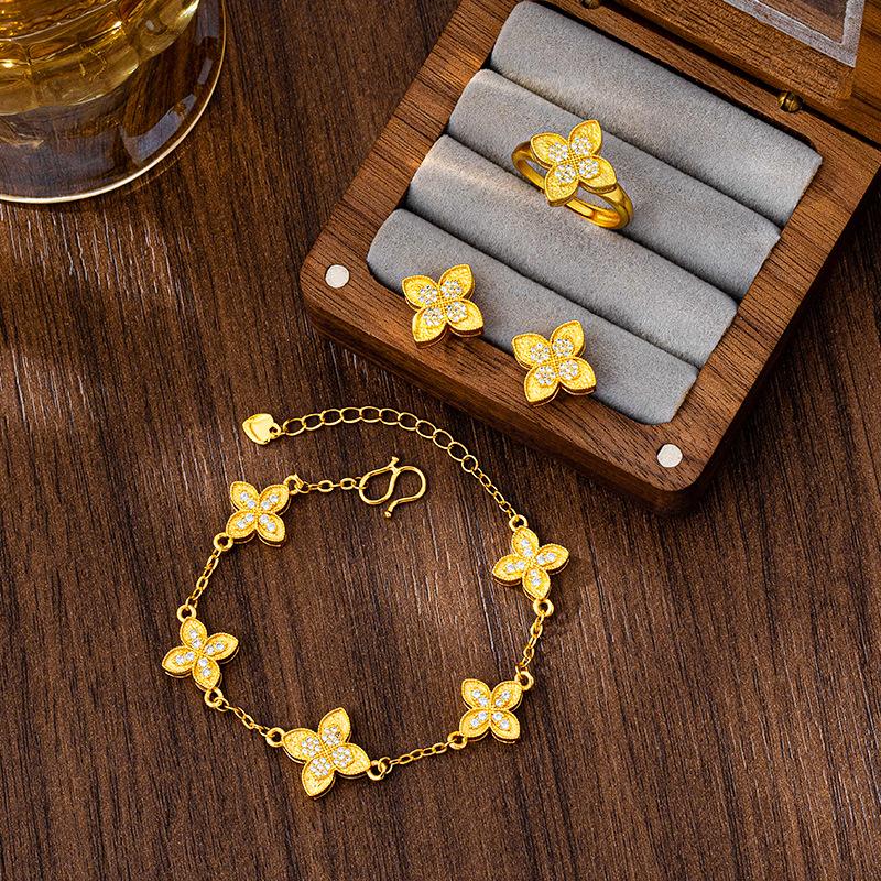 High-end Four-leaf Flower Necklace Women's Flower Bracelet Earrings Ring Set Bracelet