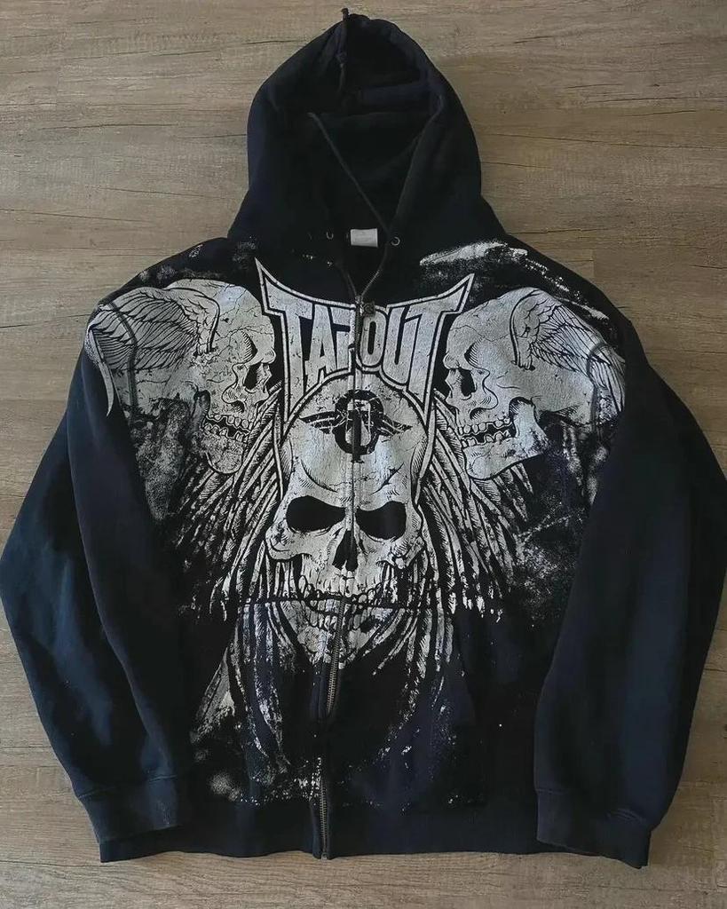 Y2K Retro Skeleton Hoodie - 90s Graphic Zip Sweatshirt