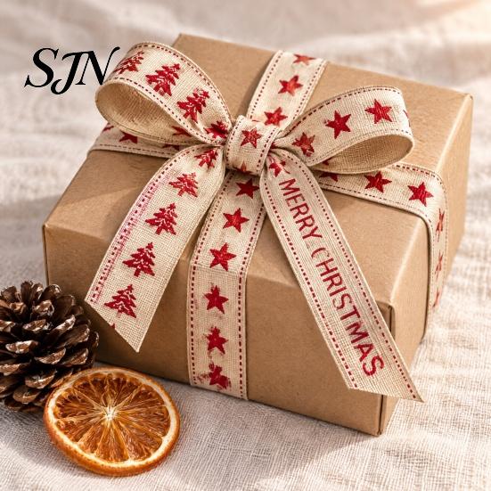 Festival Party Decoration Supplies Christmas Packaging Ribbon, Cotton And Faux Linen Decorative Fabric Roll for Holiday Natural Texture Ribbon Crafts