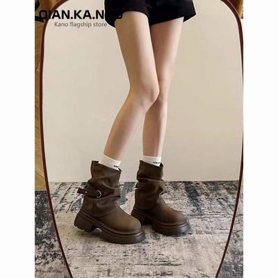 Maillard короткие ботинки Мартин женские 2025 осень и зима новые коричневые британский стиль ретро круглый носок платформа брюки ботинки