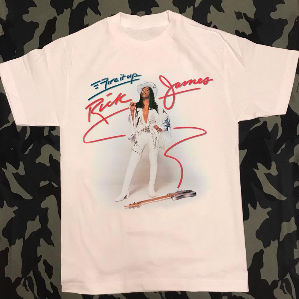 Rick James Fire It Up Guitar in white Unisex TShirt Full Size BL2.280 Unisex T-Shirt