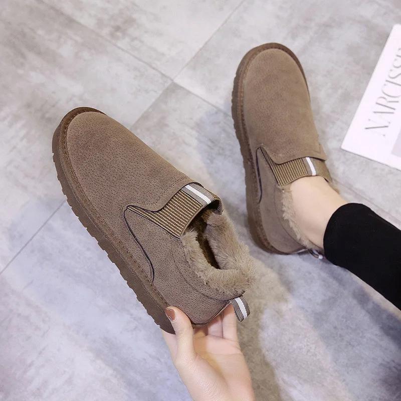 Женские зимние ботильоны 2024 Зимние Новые Противоскользящие На шнуровке с Плюшевой Толстой Подошвой Студенческие Хлопковые Ботинки Ботинки на Платформе