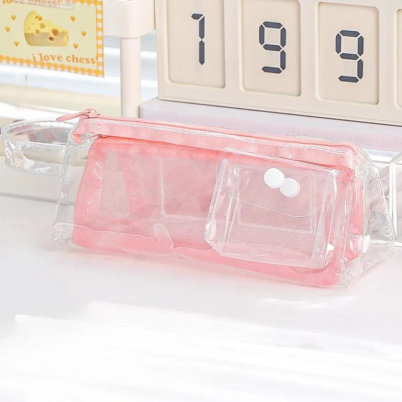 Simplicity Creative Design Pencil Case Fashion Solid Color Transparent Stationery Organizer Large Capacity Portable Pencil Pouch