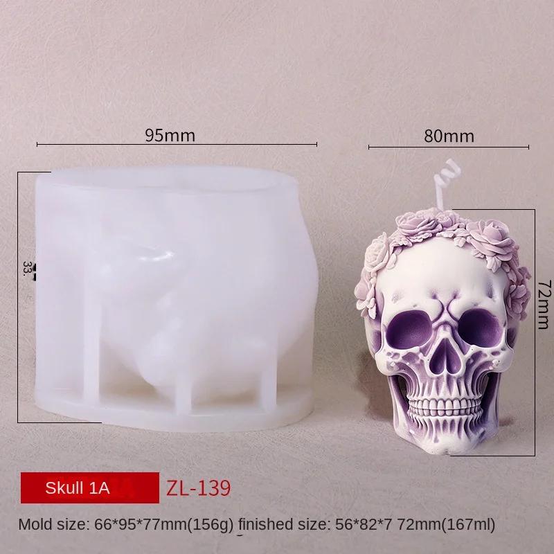 3D Роза Цветок Череп Свеча Форма для литья смолы УФ Кристалл Эпоксидная смола Форма Человеческая голова Скелет Украшения для дома на Хэллоуин