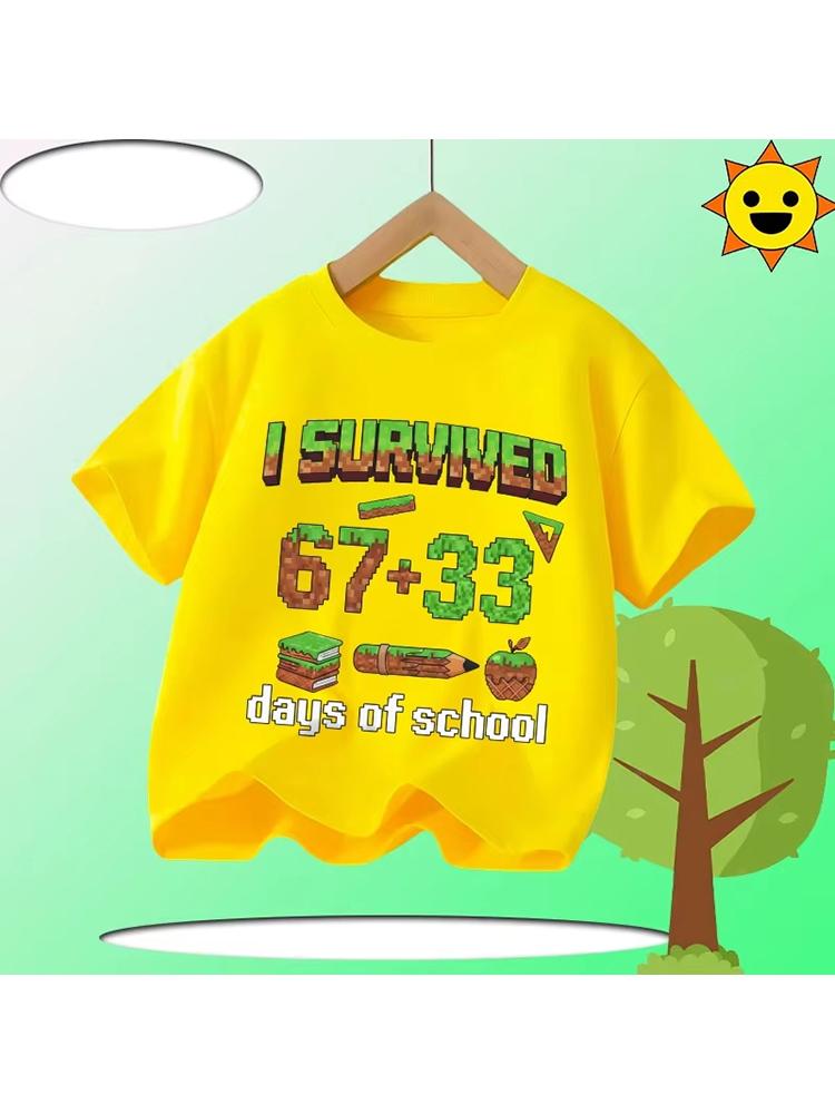 Kids I Survived 100 Days Of School Pixel Graphic TShirt Soft Cotton Wear for Boys Girlsdf0075