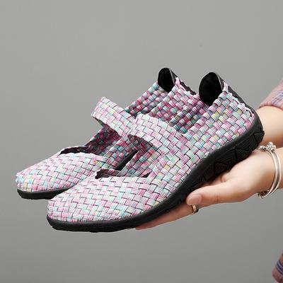 Новые женские туфли большого размера, сотканные вручную, повседневные, дышащие, полые, одинарные, сверхлегкие, сетчатые, плоские, ленивые туфли