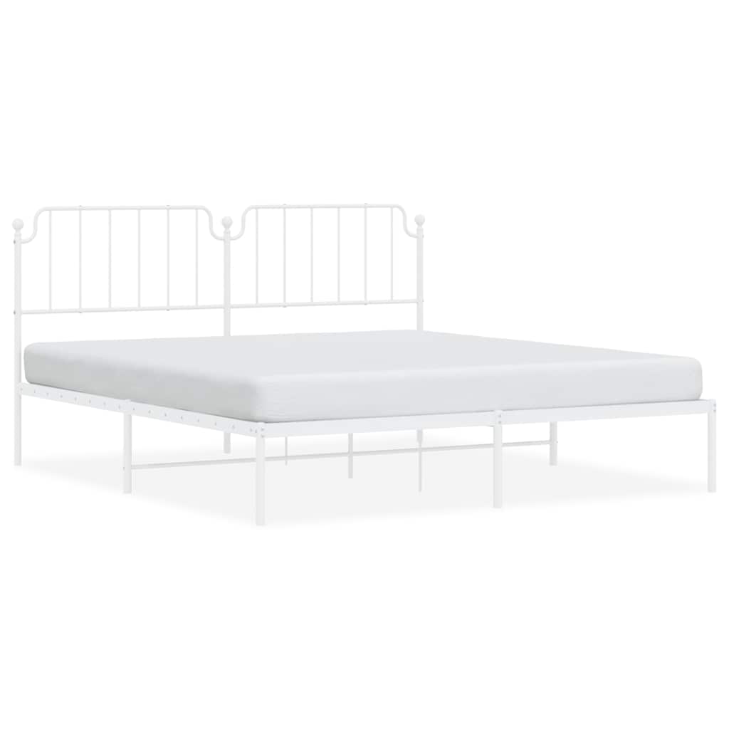 Metal Bed Frame with Headboard White 183 x 213 cm