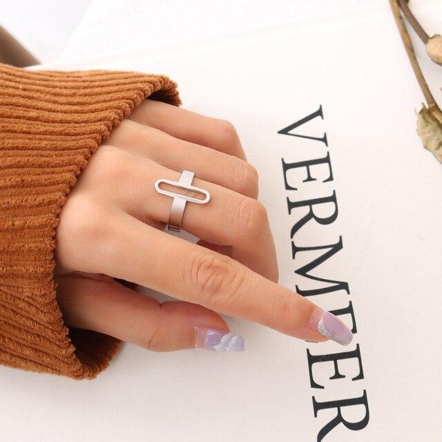 Женские кольца для пальцев, ювелирные изделия из нержавеющей стали, минималистичное полое кольцо из 18-каратного золота, геометрическое открытое регулируемое кольцо для женщин