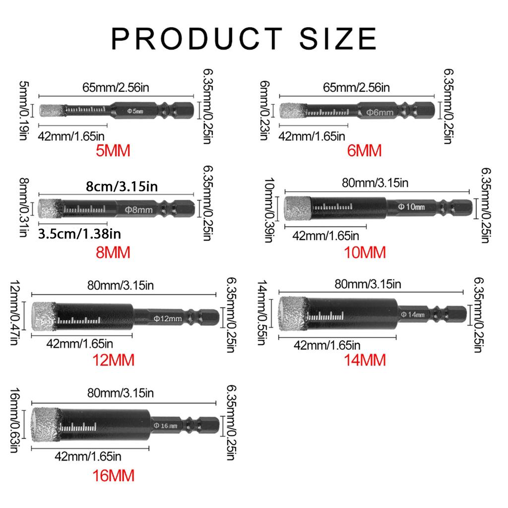 6,35 мм Шестигранный хвостовик Алмазная напайка Сухое бурение Сверло Инструмент для пробивки отверстий для точного сверления в различных материалах