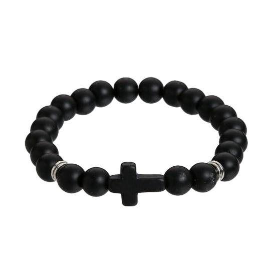 Браслет-крест для мужчин и женщин, браслет-крест из бисера из камня, эластичный браслет из камня, религиозный браслет, ювелирные изделия, подарки для христиан