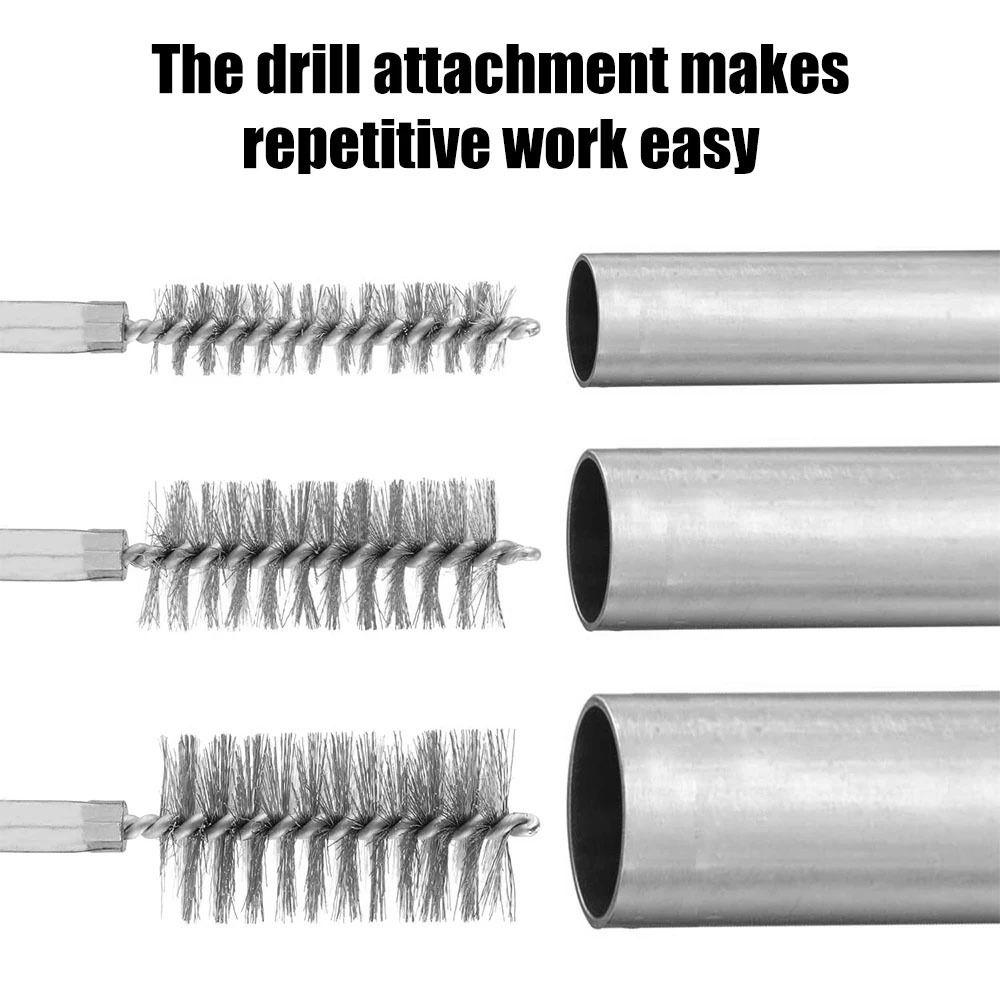 1/6 шт. со стальной щетиной и ручкой, щетка для чистки отверстий из нержавеющей стали для дрели, ударного шуруповерта