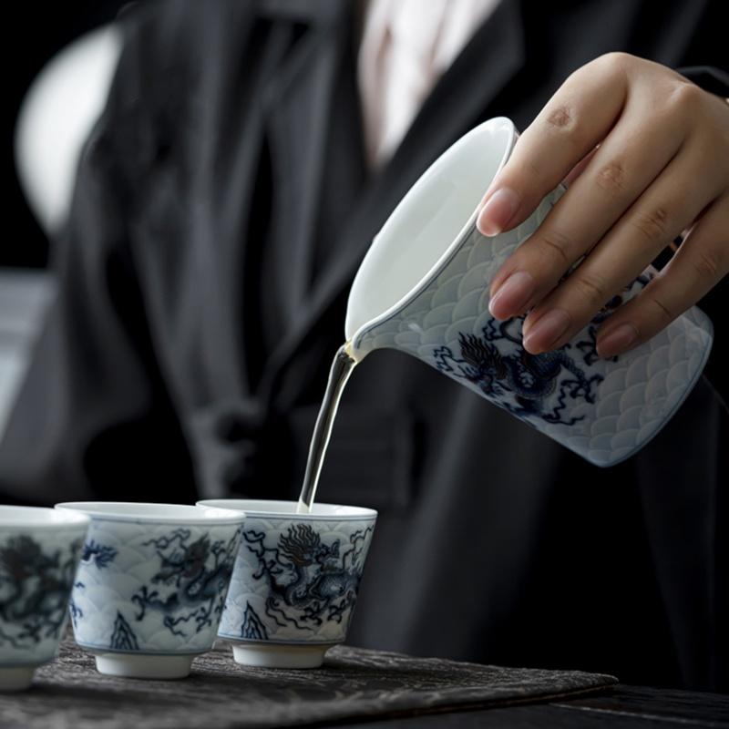 200 мл Белый фарфоровый металлический инкрустированный синий и белый дракон чайная чашка Fair Cup High End чайный сервиз аксессуары диспенсер для чая Chahai