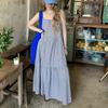 Women's Summer Vintage Style Waist Slimming Plaid Halter Dress Seaside Holiday Ankle Dress