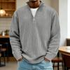 Мужской свитшот на молнии до четверти, с длинным рукавом, со стойкой, однотонный, рубчик, повседневный, свободный пуловер для офиса, спортзала, уличной одежды