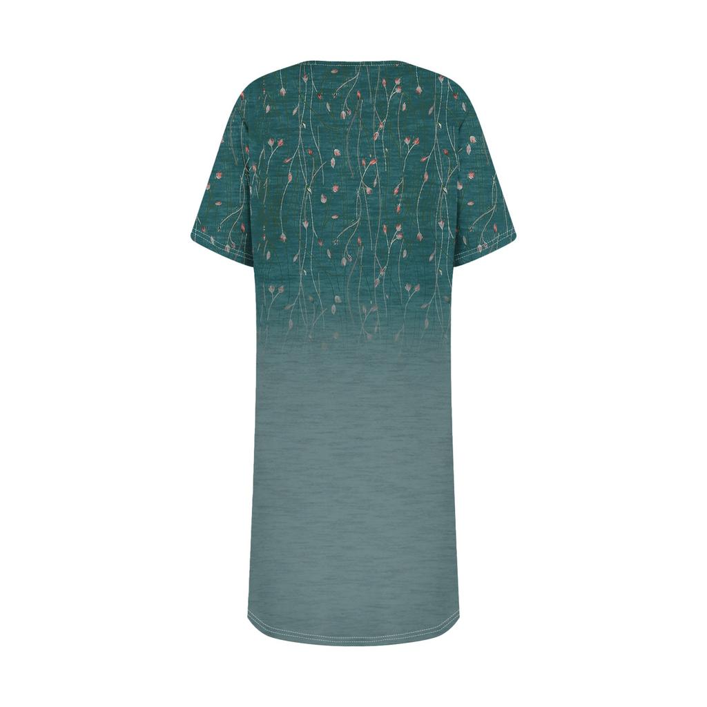 Womens Summer Dresses Short Sleeve Linen Casual T-Shirt Dresses Swing Beach Midi Dress Sundresses With Pockets