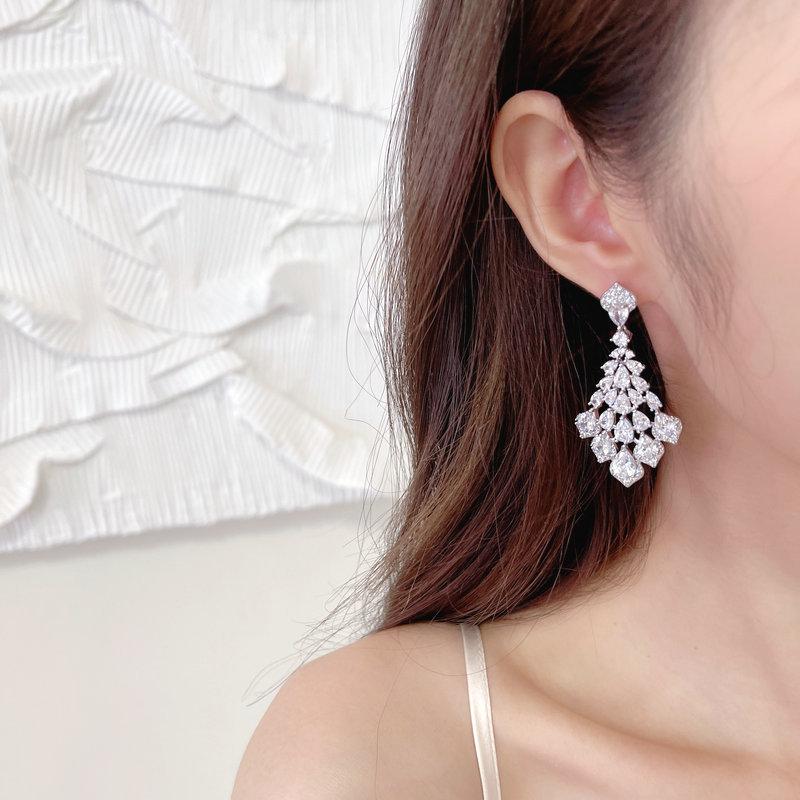 Сияющие циркониевые веерообразные серьги из серебра 925 пробы с иглами, элитные брендовые ювелирные изделия, длинные висячие серьги с каплями воды в форме цветка