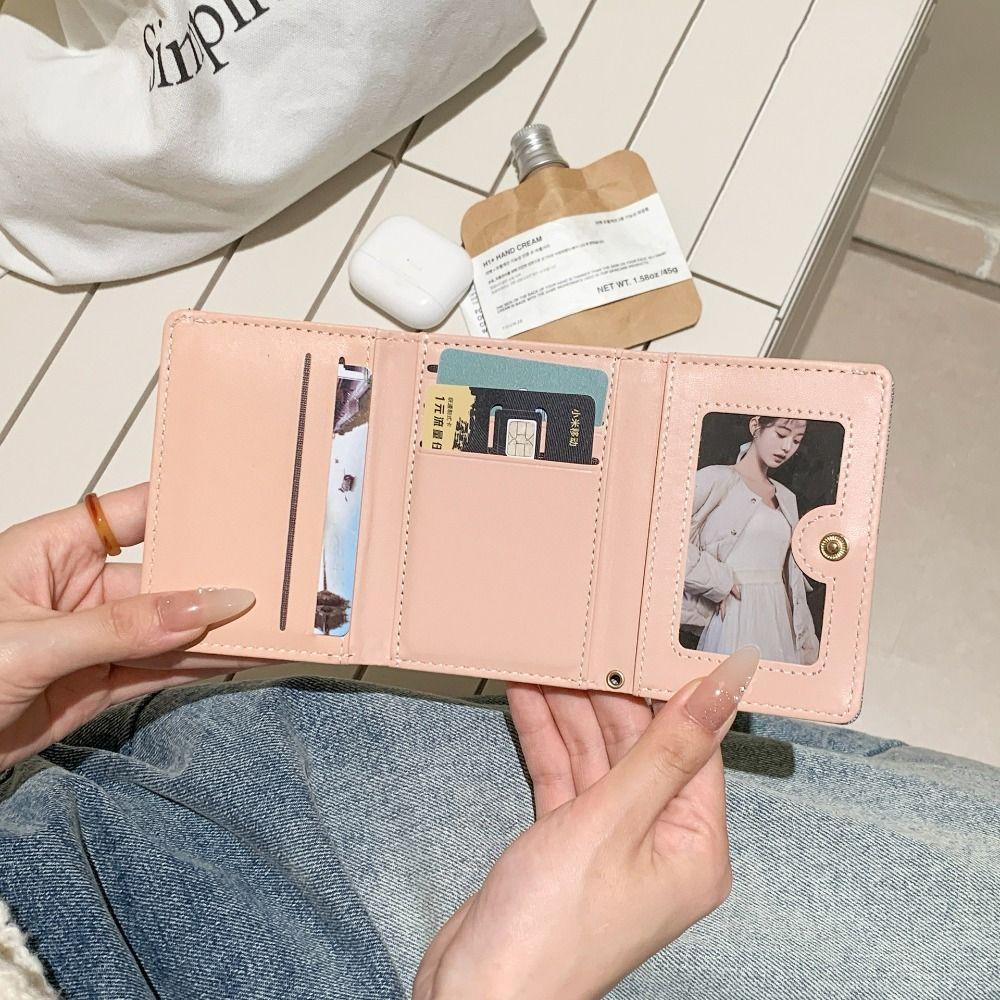 PU Leather Denim Coin Purse Embroidery Leather Card Holder Versatile Three Fold Wallet Girls