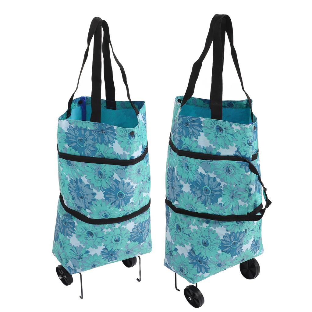 Collapsible Trolley Bags Folding Shopping Bag Canvas Multifunctional Grocery Bag with Wheel for