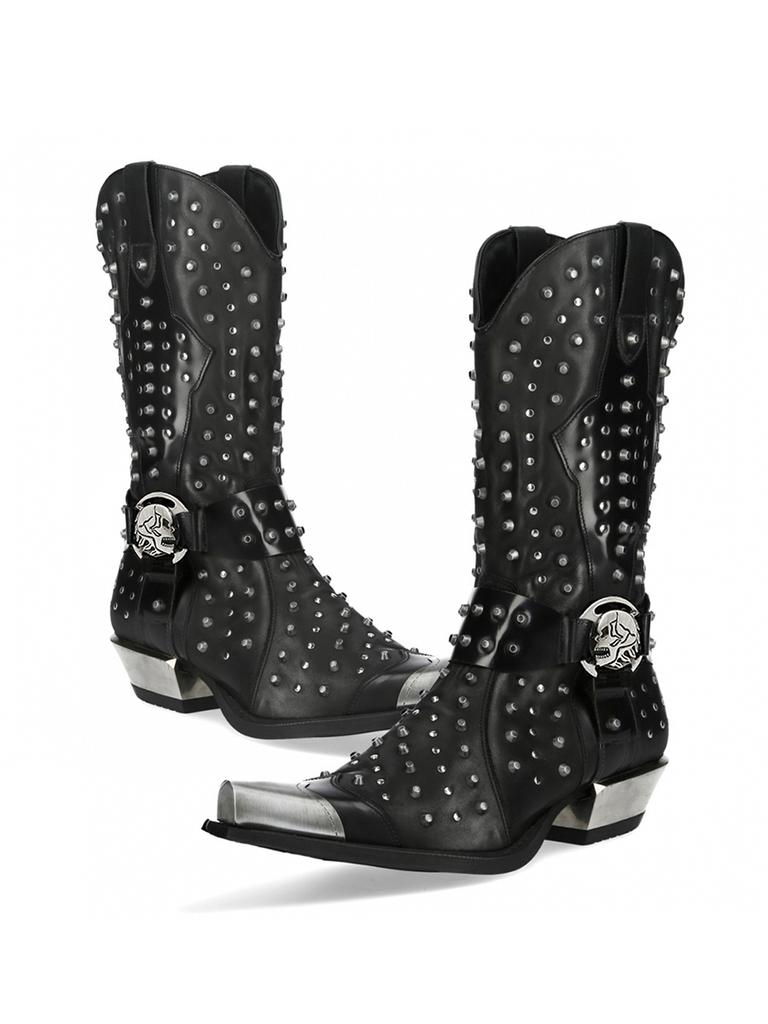 Fashion Fashion Punk Men Women Chelsea Boots Rivets Black Metal Square Toe Buckle Motorcycle Boots Leather Handmade Designer Shoes 35-45