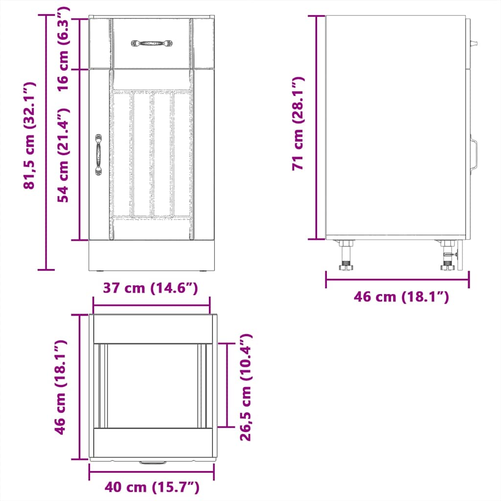 Lucca Kitchen Base Cabinet in Sonoma Oak Particleboard